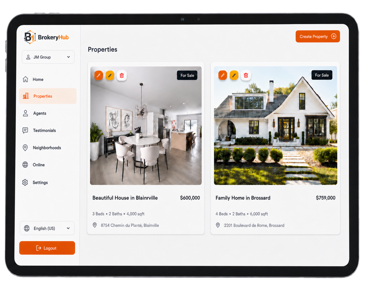 BrokeryHub real estate management dashboard